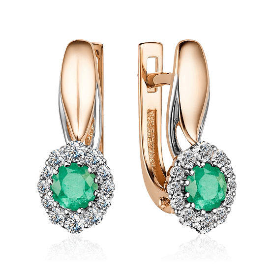 Серьги с изумрудом, бриллиантами из красного золота 585 пробы (арт. 82056)