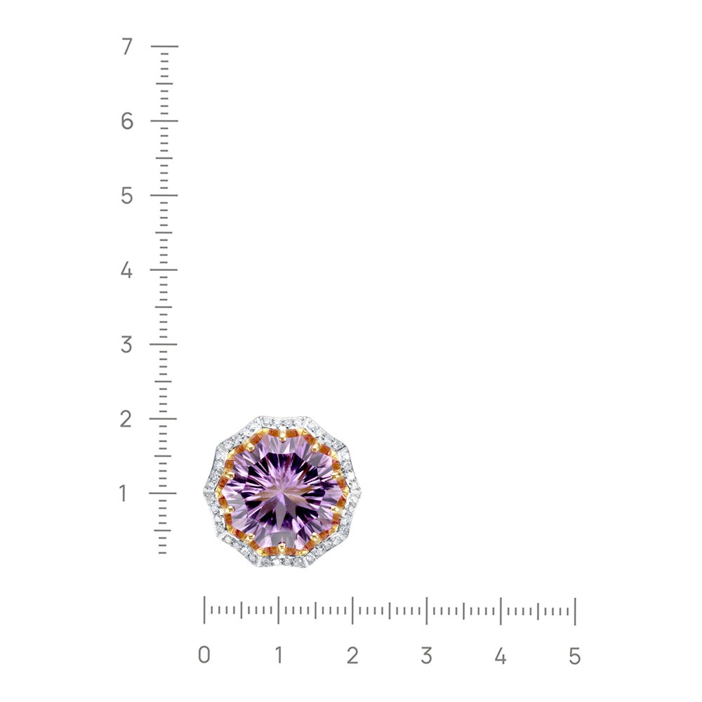 Кольцо с аметистом, бриллиантами из желтого золота 585 пробы, фото № 2