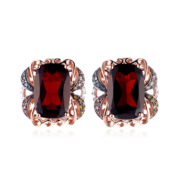 Серьги с гранатом, бриллиантами из красного золота 585 пробы (арт. 45953)