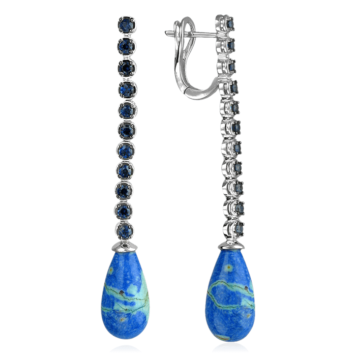 Серьги с азуритом, сапфиром из белого золота 585 пробы, фото № 1