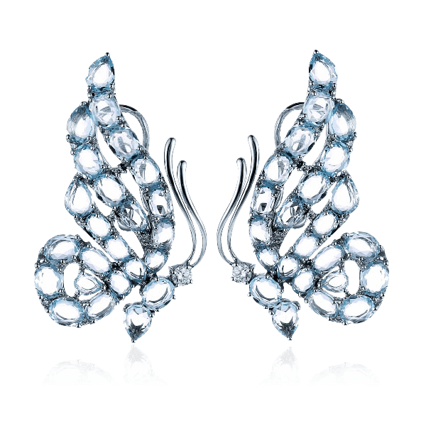 Серьги Бабочки с топазами и бриллиантами в белом золоте 585 пробы (арт. 50001)
