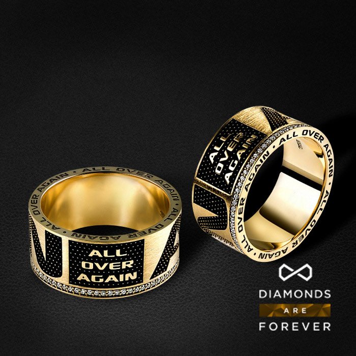 Мужское кольцо из желтого золота 585 пробы с 70 бриллиантами, фото № 1