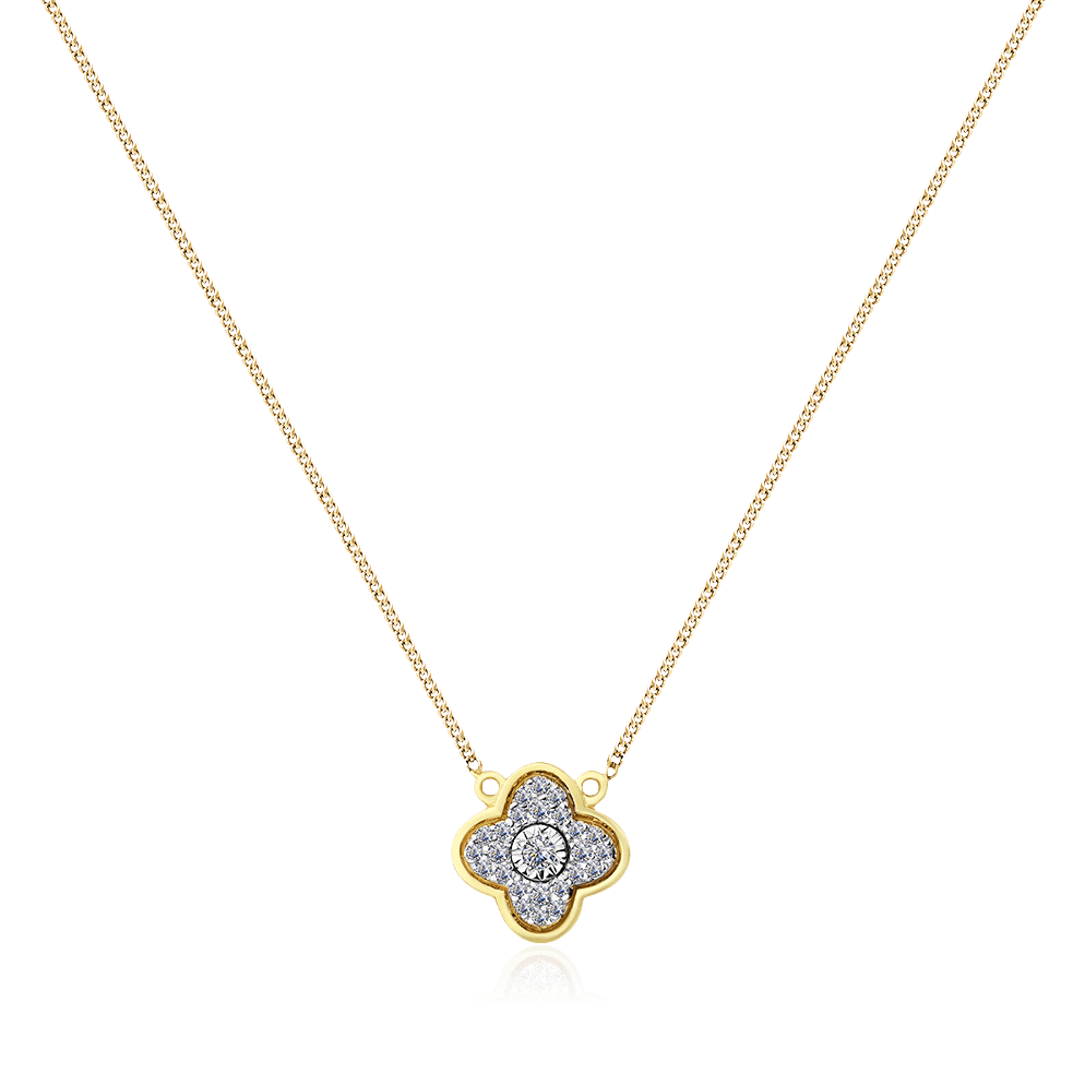 Колье четырехлистный клевер с бриллиантами из комбинированного золота 585 пробы (арт. 95910)