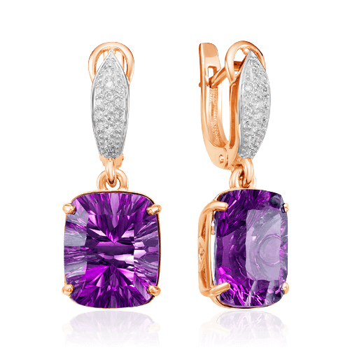 Серьги с аметистом, бриллиантами из красного золота 585 пробы (арт. 66325)
