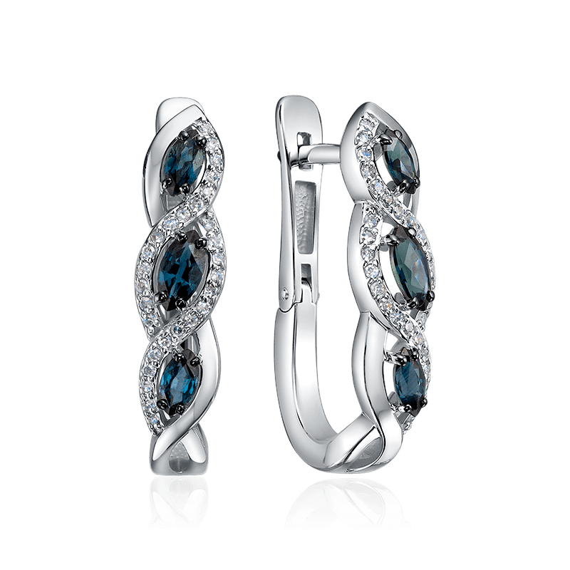 Серьги с сапфиром, бриллиантами из белого золота 585 пробы (арт. 125556)
