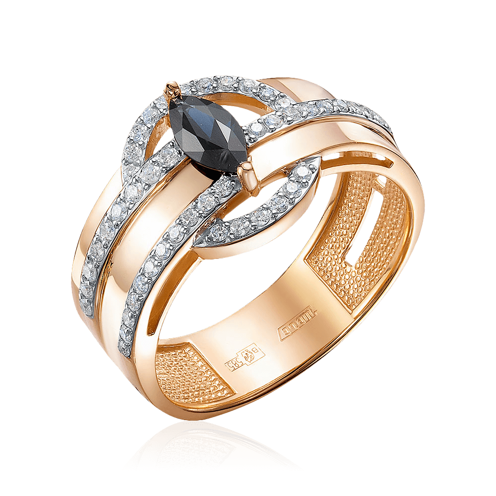 Кольцо с сапфиром, бриллиантами из комбинированного золота 585 пробы (арт. 101280)