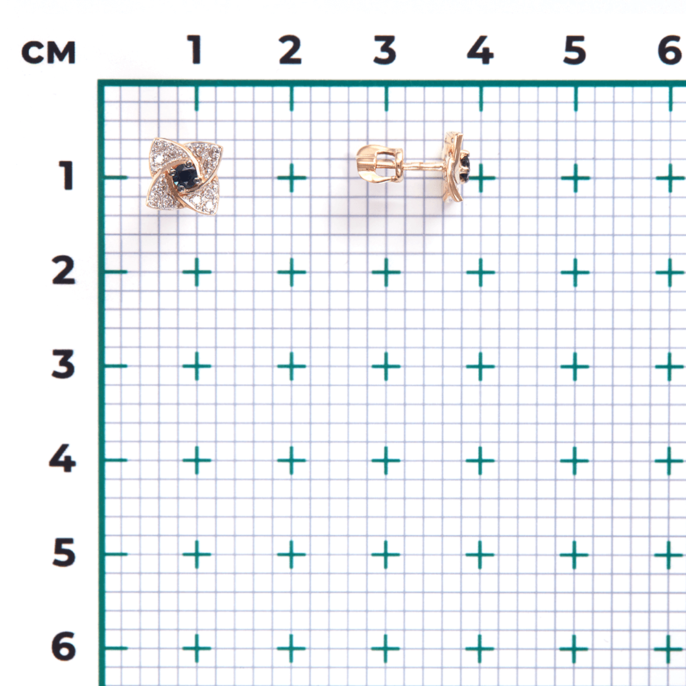 Серьги с сапфиром, бриллиантами из красного золота 585 пробы, фото № 3