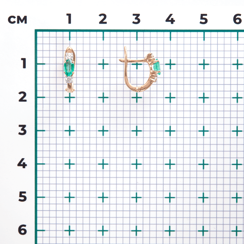 Серьги с изумрудом, бриллиантами из красного золота 585 пробы, фото № 3