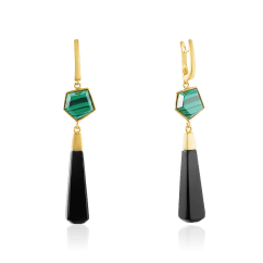 Серьги с ониксом, малахитом из серебра 925 пробы (арт. 58052)
