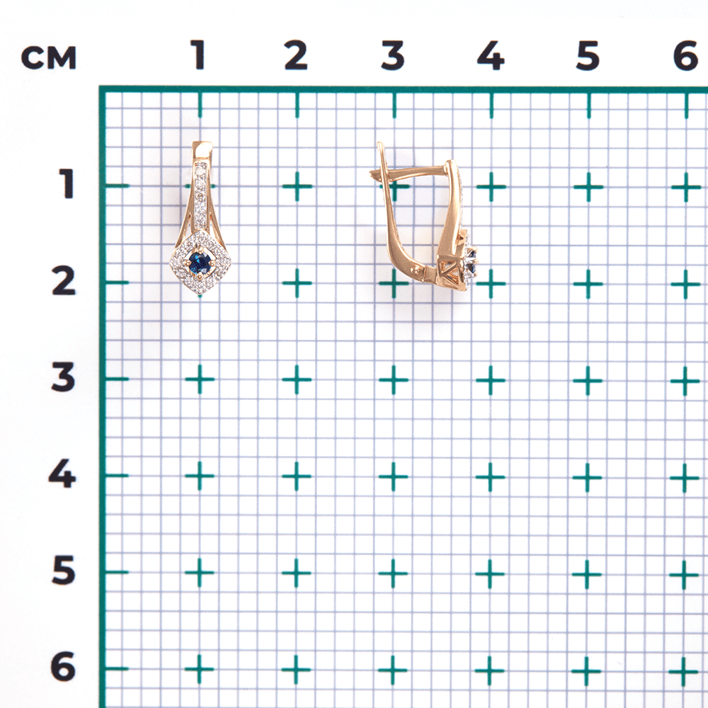 Серьги с сапфиром, бриллиантами из красного золота 585 пробы, фото № 3