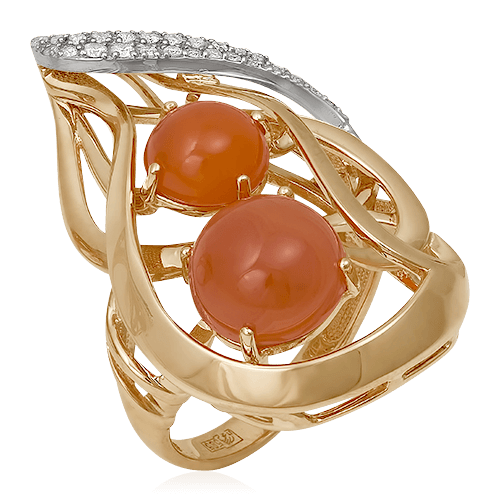 Кольцо с бриллиантами, сердоликом из красного золота 585 пробы (арт. 52726)