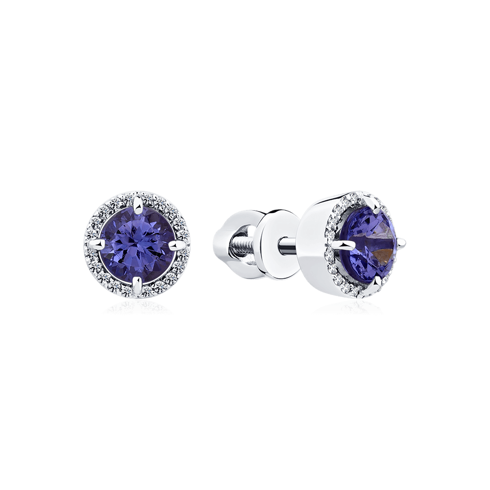 Серьги с танзанитом, бриллиантами из белого золота 585 пробы (арт. 126296)