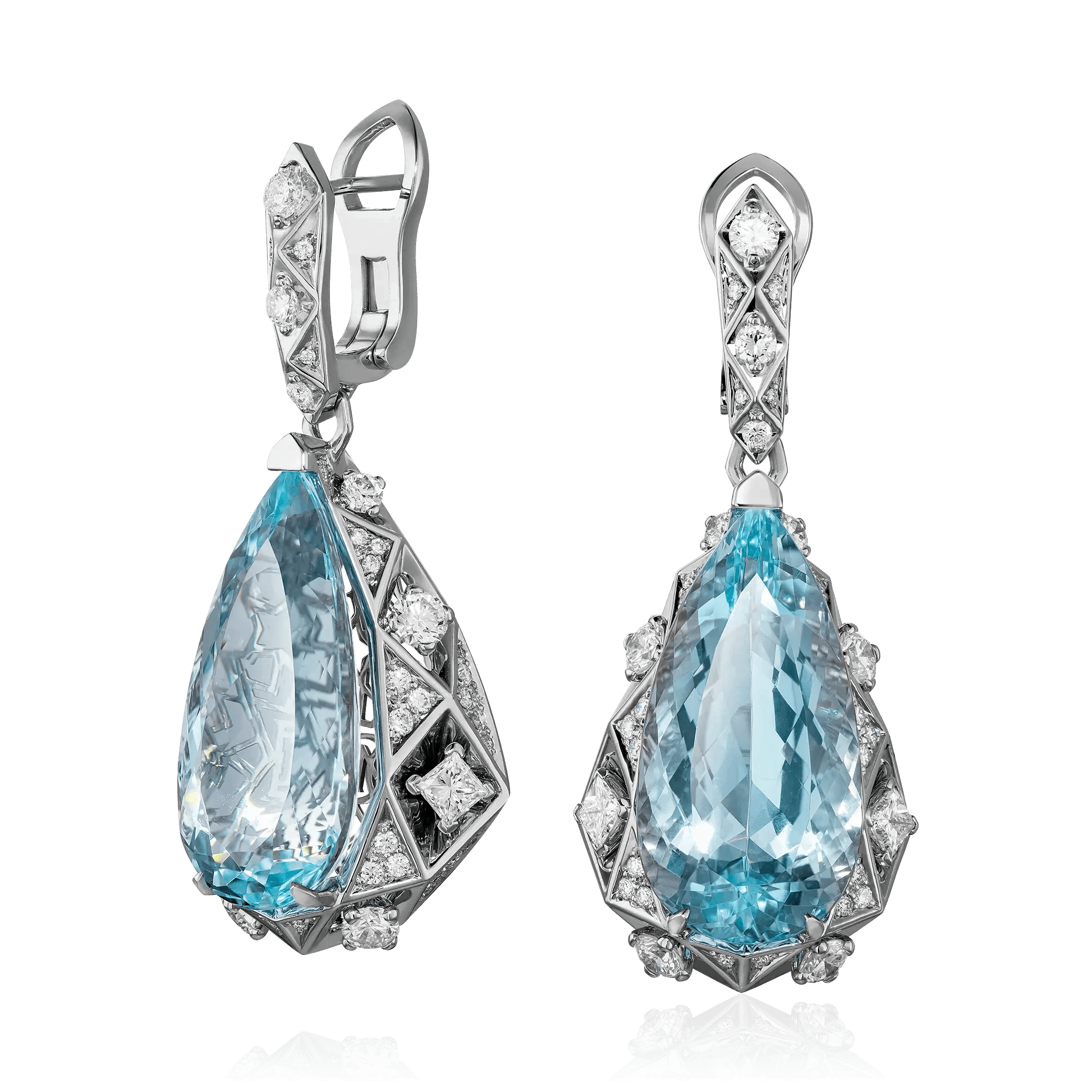 Серьги с аквамарином, бриллиантами из белого золота 750 пробы (арт. 130373)