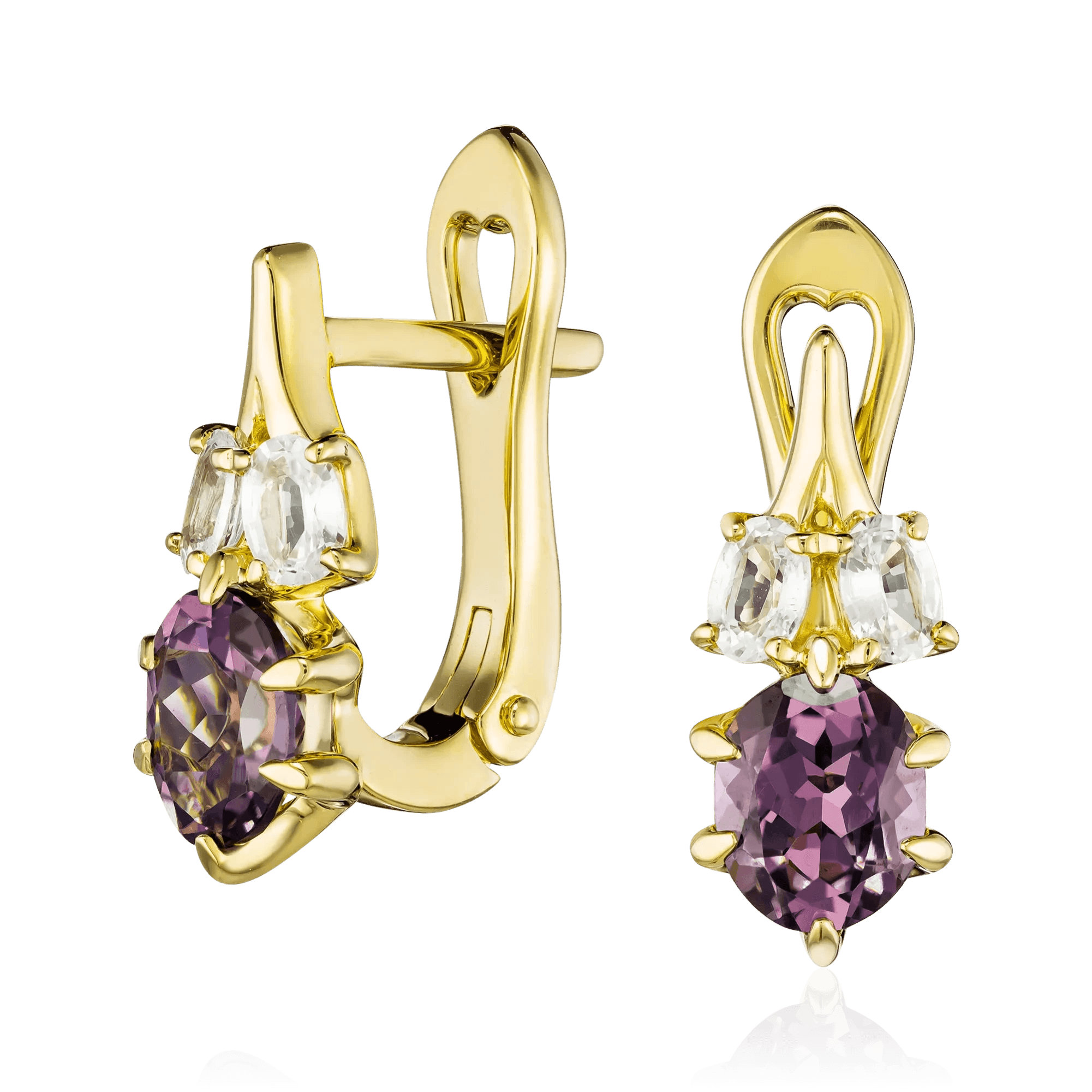 Серьги с сапфиром, шпинелью из желтого золота 750 пробы (арт. 133109)