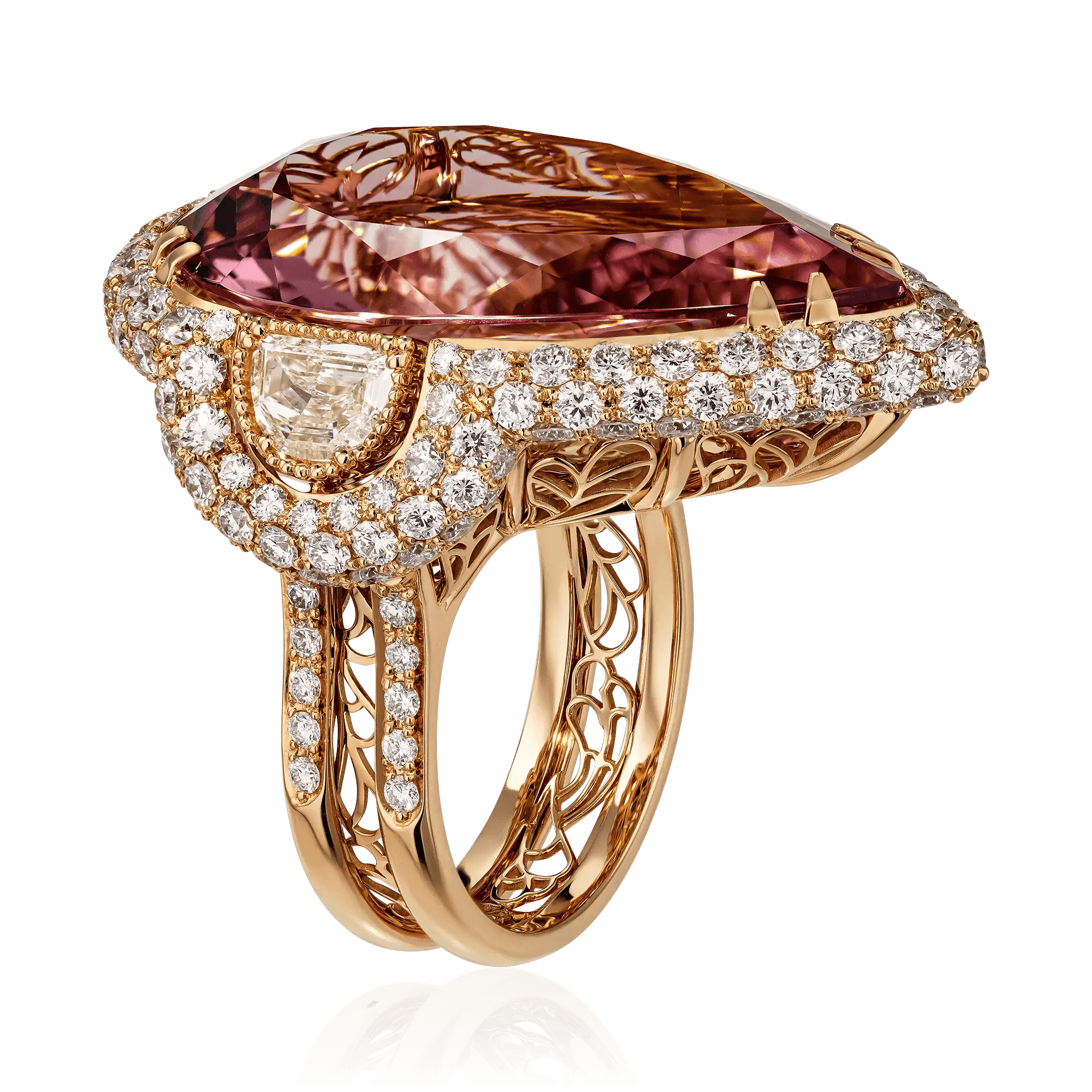 Кольцо с морганитом, бриллиантами из красного золота 585 пробы, фото № 3