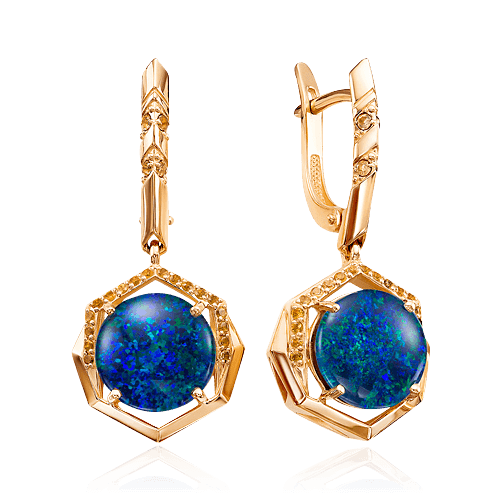 Серьги с опалом, цитрином из красного золота 585 пробы, фото № 1