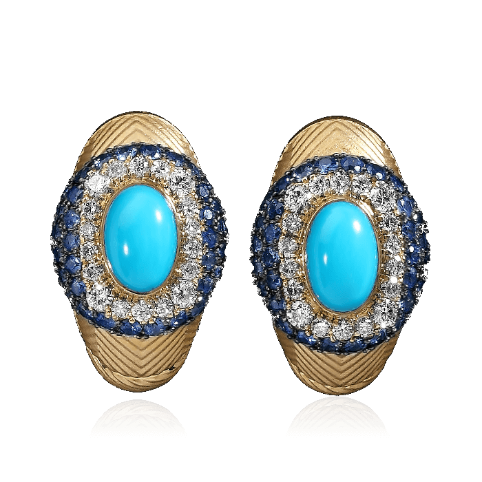 Серьги с бриллиантами и цветными камнями в желтом золоте 750 пробы, фото № 1