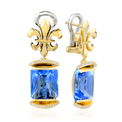 Серьги с перунитом, бриллиантами из желтого золота 750 пробы (арт. 37693)