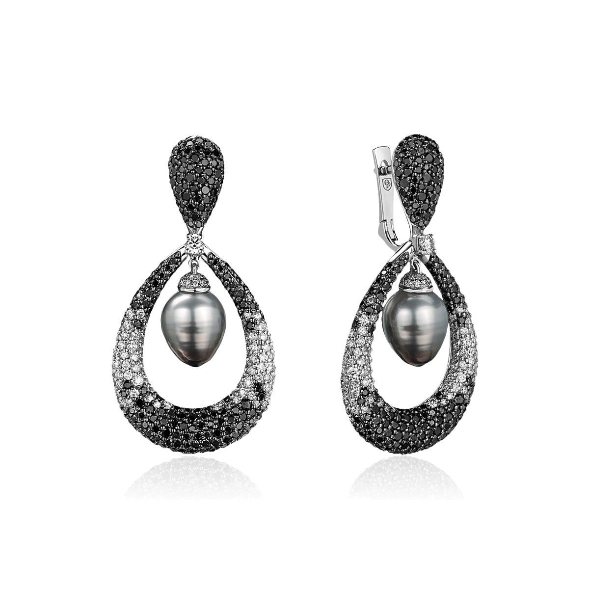 Серьги с бриллиантами, жемчугом из белого золота 585 пробы, фото № 1