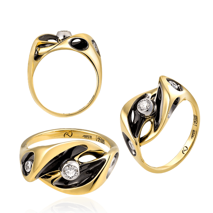 Кольцо с бриллиантами в комбинированном золоте 585, фото № 1