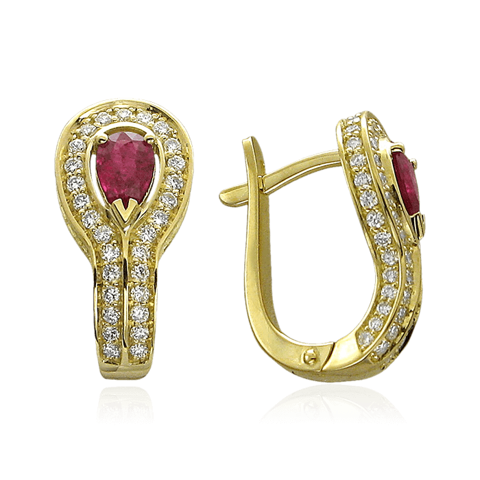 Серьги с рубином, бриллиантами из желтого золота 750 пробы (арт. 65069)