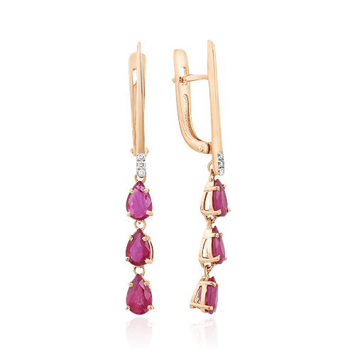 Серьги с рубином, бриллиантами из красного золота 585 пробы (арт. 59793)