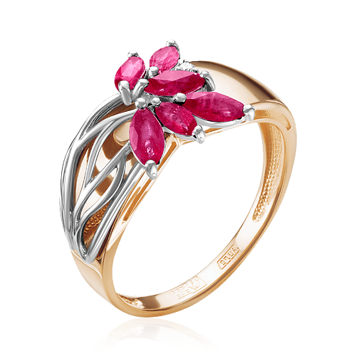 Кольцо с рубином, бриллиантами из комбинированного золота 585 пробы, фото № 1