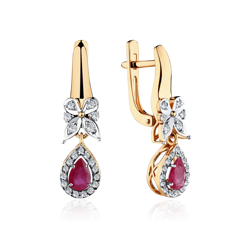 Серьги с рубином, бриллиантами из красного золота 585 пробы (арт. 126274)