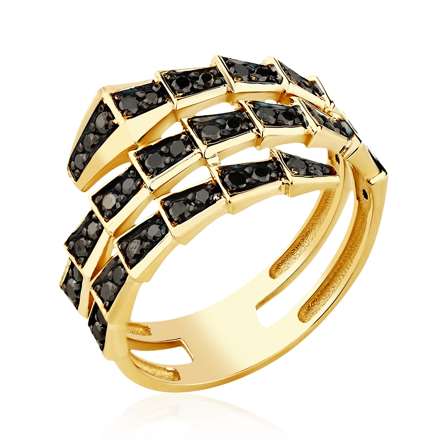 Кольцо в виде змеи с бриллиантами из желтого золота 585 пробы (арт. 91944)