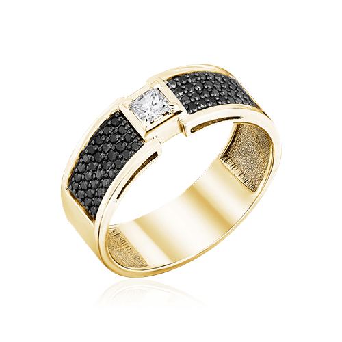 Мужское кольцо с бриллиантами из желтого золота 585 пробы (арт. 66838)