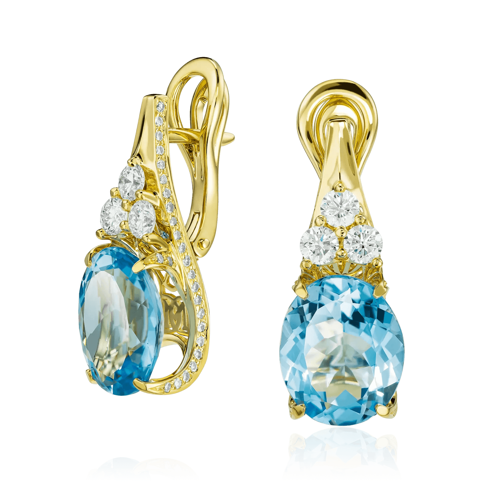 Серьги с топазом, бриллиантами из желтого золота 750 пробы (арт. 127591)