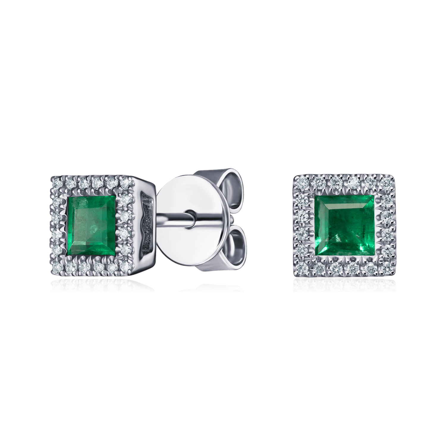Серьги с изумрудом, бриллиантами из белого золота 750 пробы (арт. 133983)