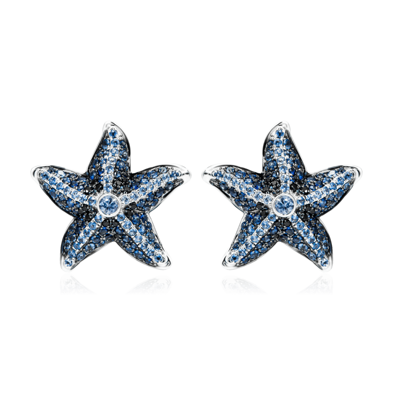Серьги Морские звезды с сапфирами из белого золота 750 пробы, фото № 1