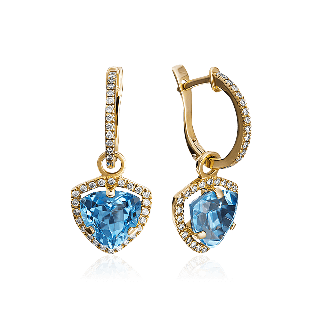 Серьги с топазом, бриллиантами из красного золота 585 пробы, фото № 1