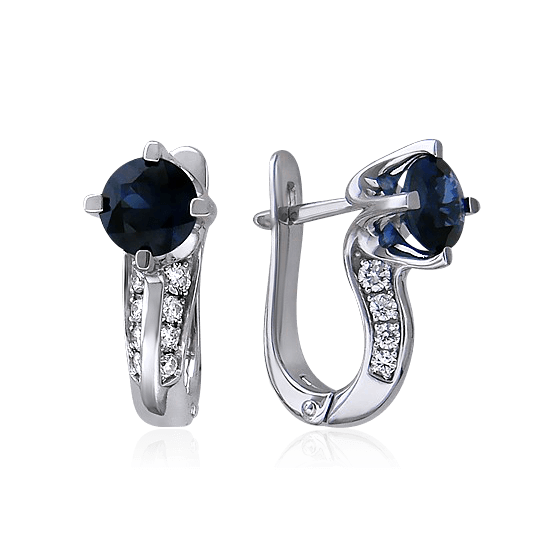 Серьги с сапфиром, бриллиантами из белого золота 750 пробы (арт. 38946)