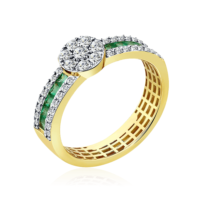 Кольцо с изумрудом, бриллиантами из желтого золота 585 пробы, фото № 1