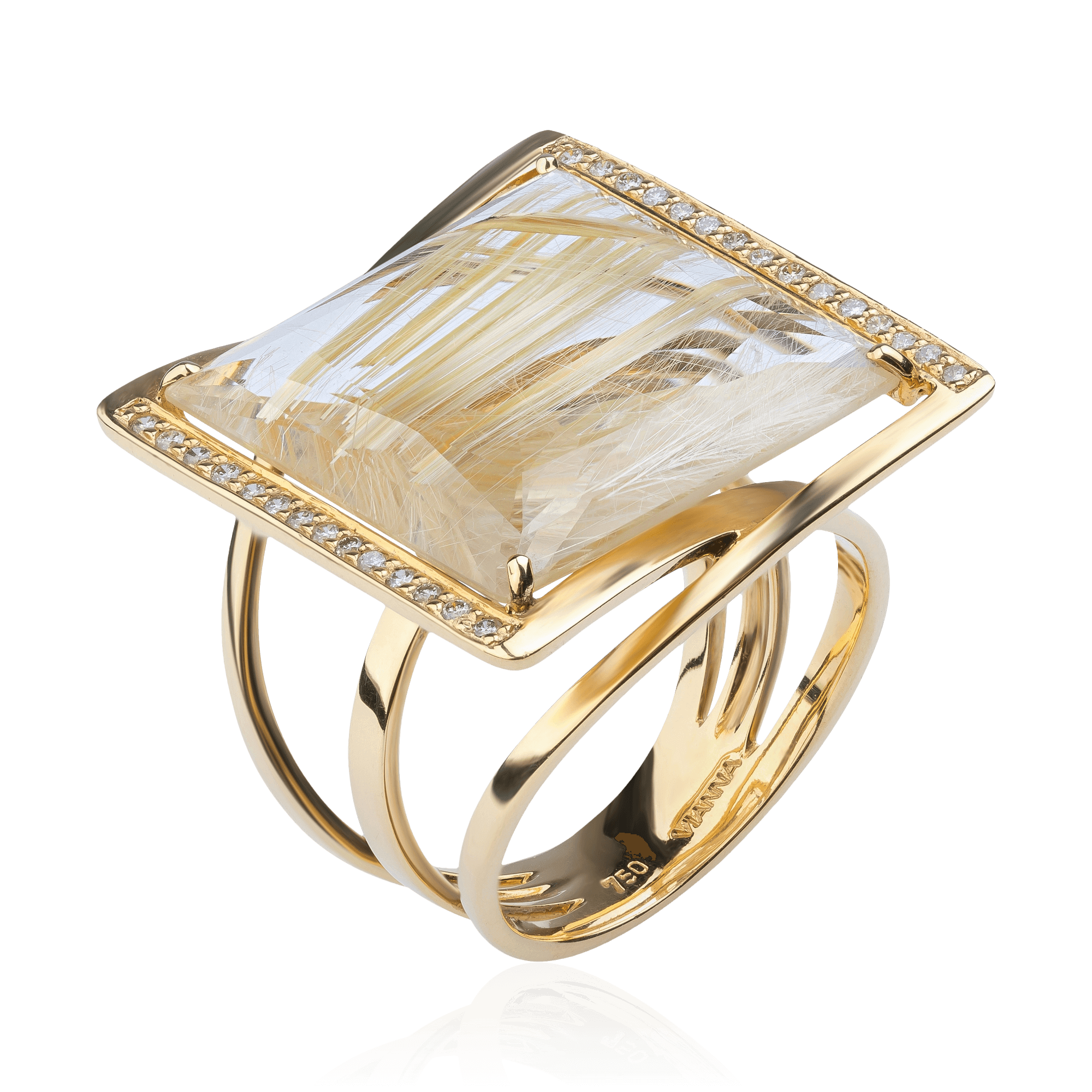 Кольцо VIANNA с бриллиантами, кварцем из желтого золота 750 пробы (арт. 34012)