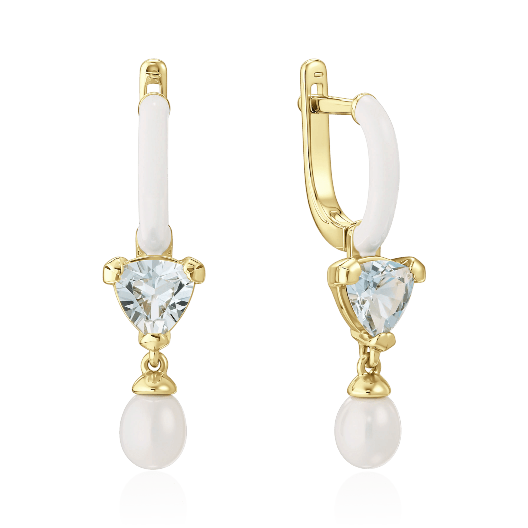Серьги с топазом, жемчугом из желтого золота 585 пробы (арт. 134663)
