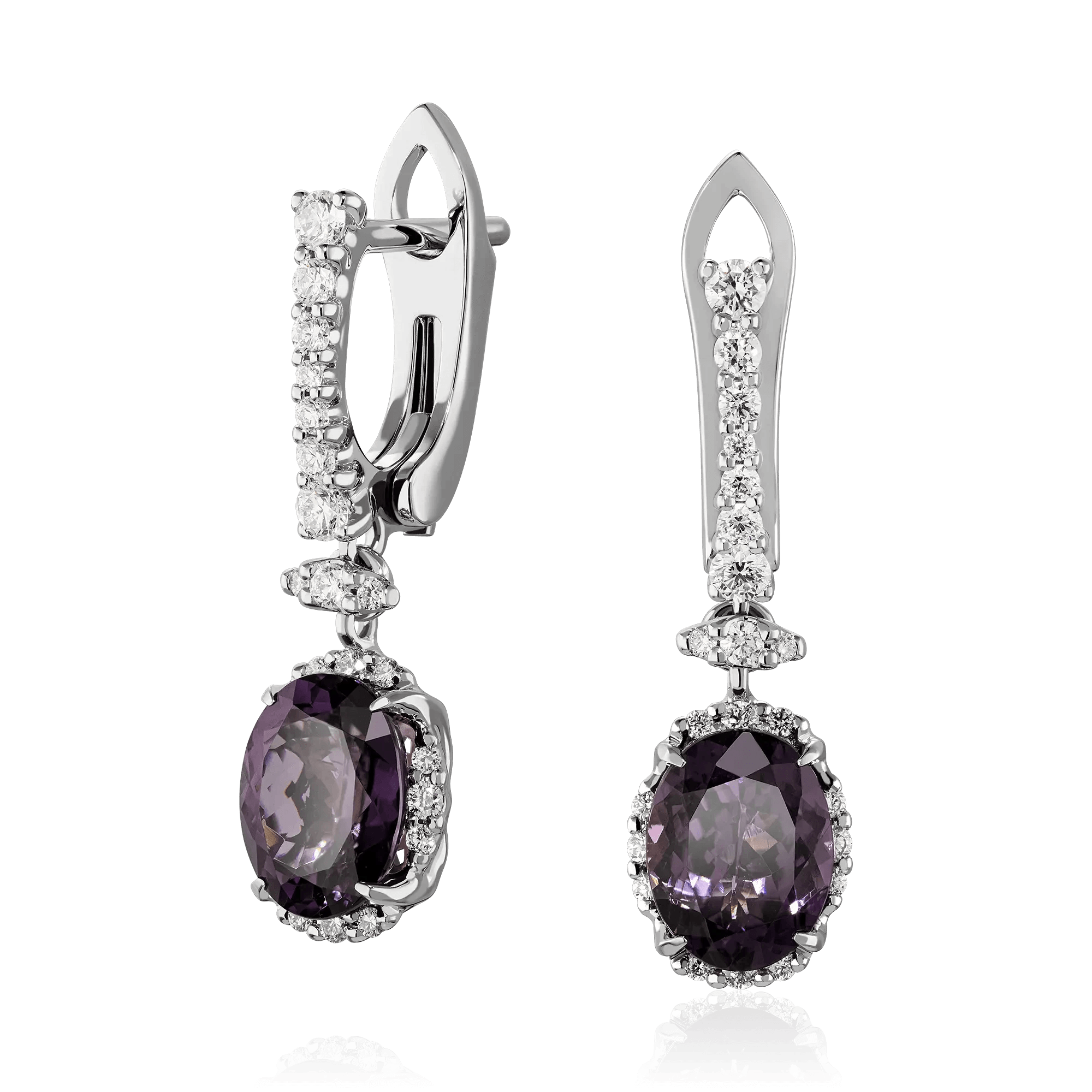 Серьги с шпинелью, бриллиантами из белого золота 585 пробы, фото № 1