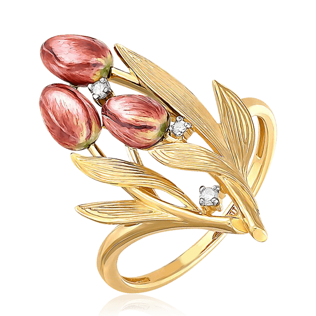 Кольцо Весенняя нежность с бриллиантами из желтого золота 585 пробы, фото № 1