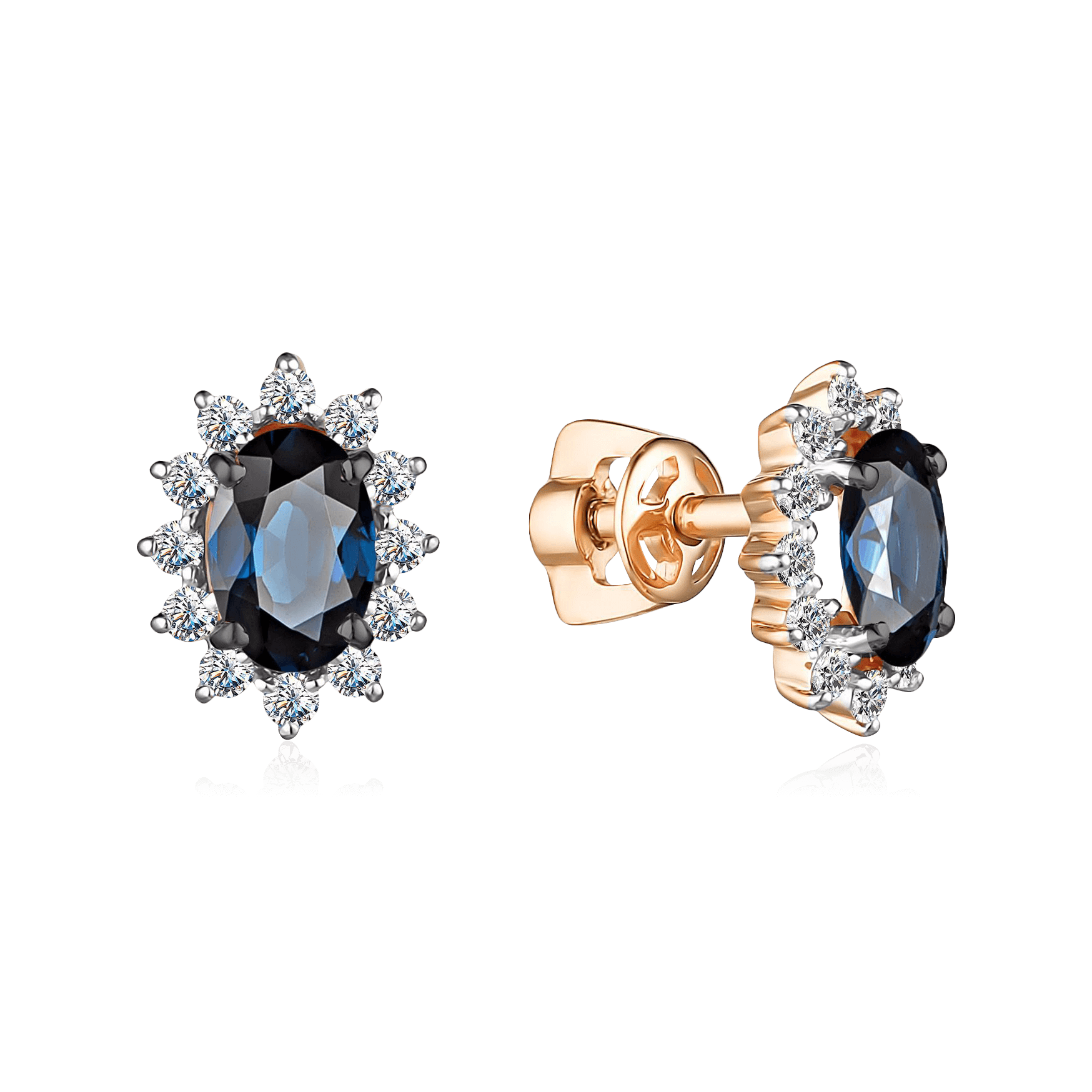 Серьги с сапфиром, бриллиантами из красного золота 585 пробы (арт. 94383)