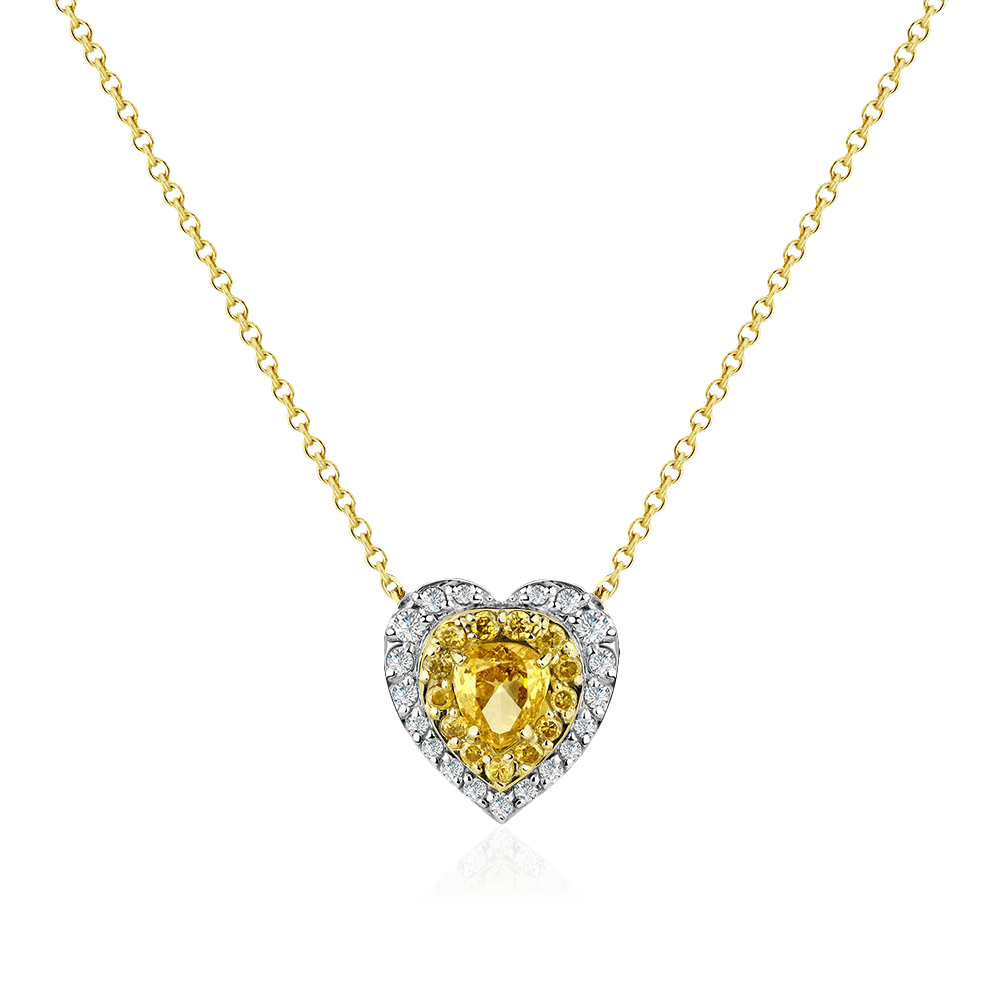 Колье сердце с бриллиантами из желтого золота 585 пробы (арт. 98384)