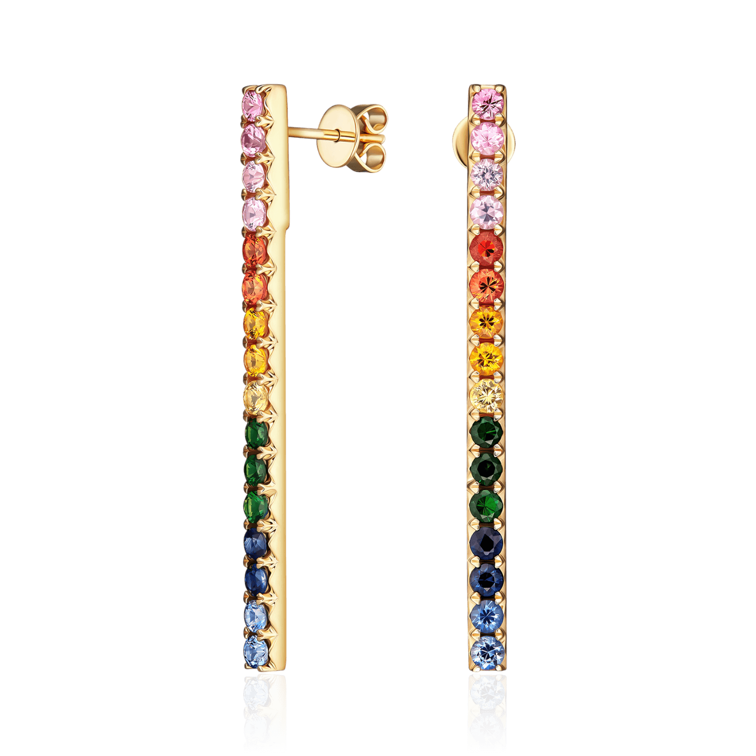 Серьги с сапфиром, тсаворитом из желтого золота 585 пробы (арт. 133958)