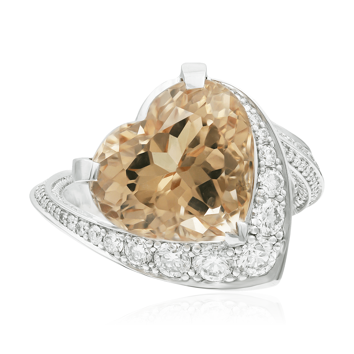Кольцо огранки сердце с морганитом, бриллиантами из белого золота 750 пробы, фото № 2