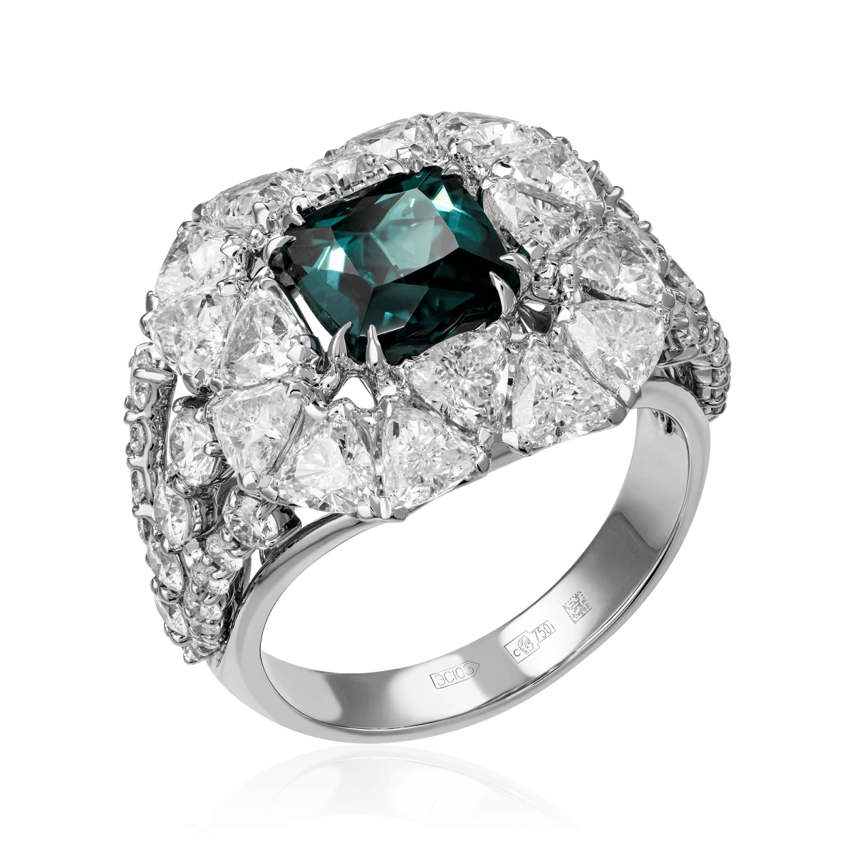 Кольцо с турмалином, бриллиантами из белого золота 750 пробы, фото № 1