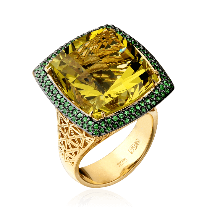 Кольцо с цветными камнями в желтом золоте 585 пробы (арт. 27929)