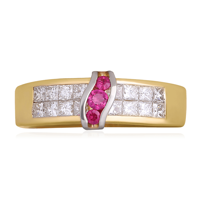Кольцо с рубином, бриллиантами из комбинированного золота 750 пробы, фото № 2