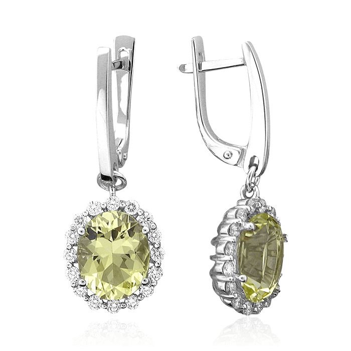 Серьги с бриллиантами, кварцем из белого золота 750 пробы (арт. 65077)