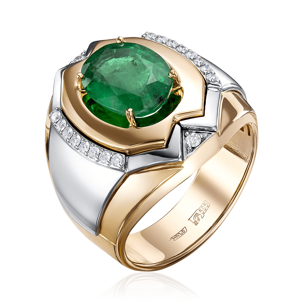 Кольцо с изумрудом, бриллиантами из комбинированного золота 585 пробы, фото № 1