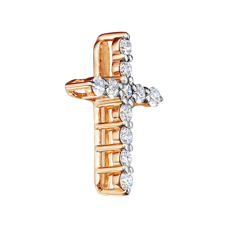 Крест с бриллиантами из красного золота 585 пробы, фото № 2